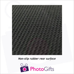 close up of rear of personalised rubber coasters as produced by Photogifts.co.uk