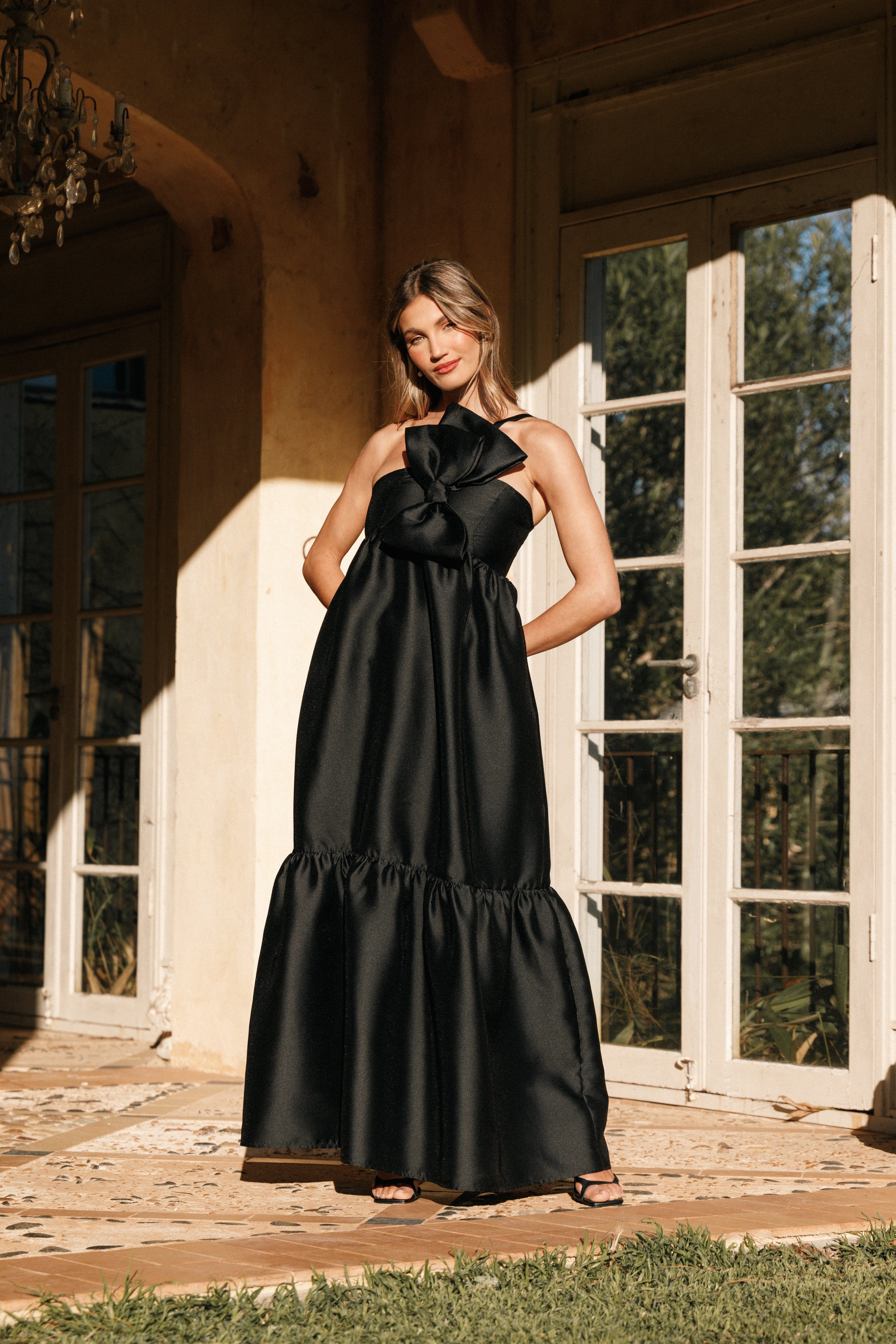 Petal and Pup USA DRESSES Betina Bow Front Maxi Dress - Black
