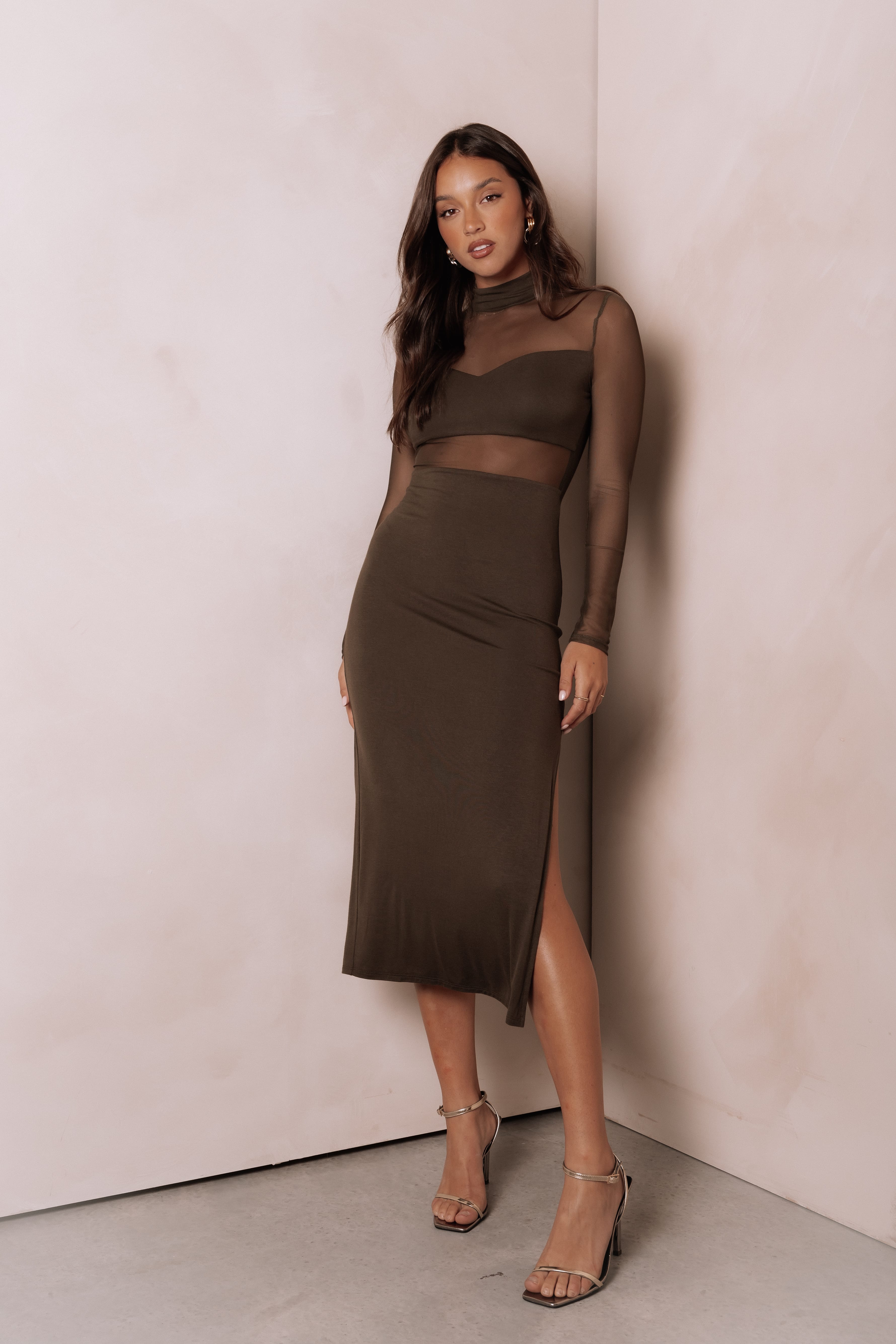 Petal and Pup USA DRESSES Farrow Long Sleeve Midi Dress - Olive