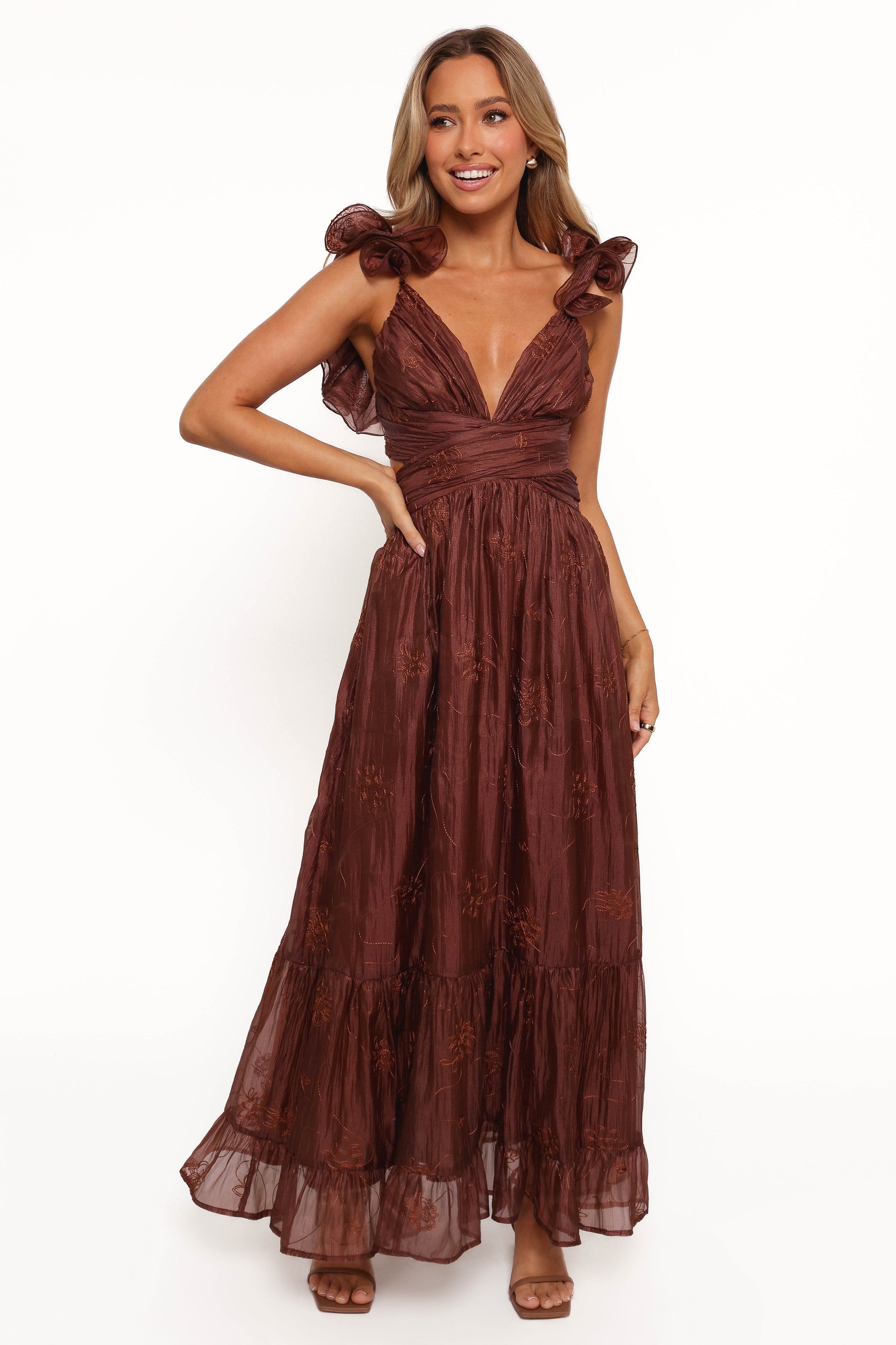 Petal and Pup USA DRESSES Harmony Maxi Dress - Brown Floral