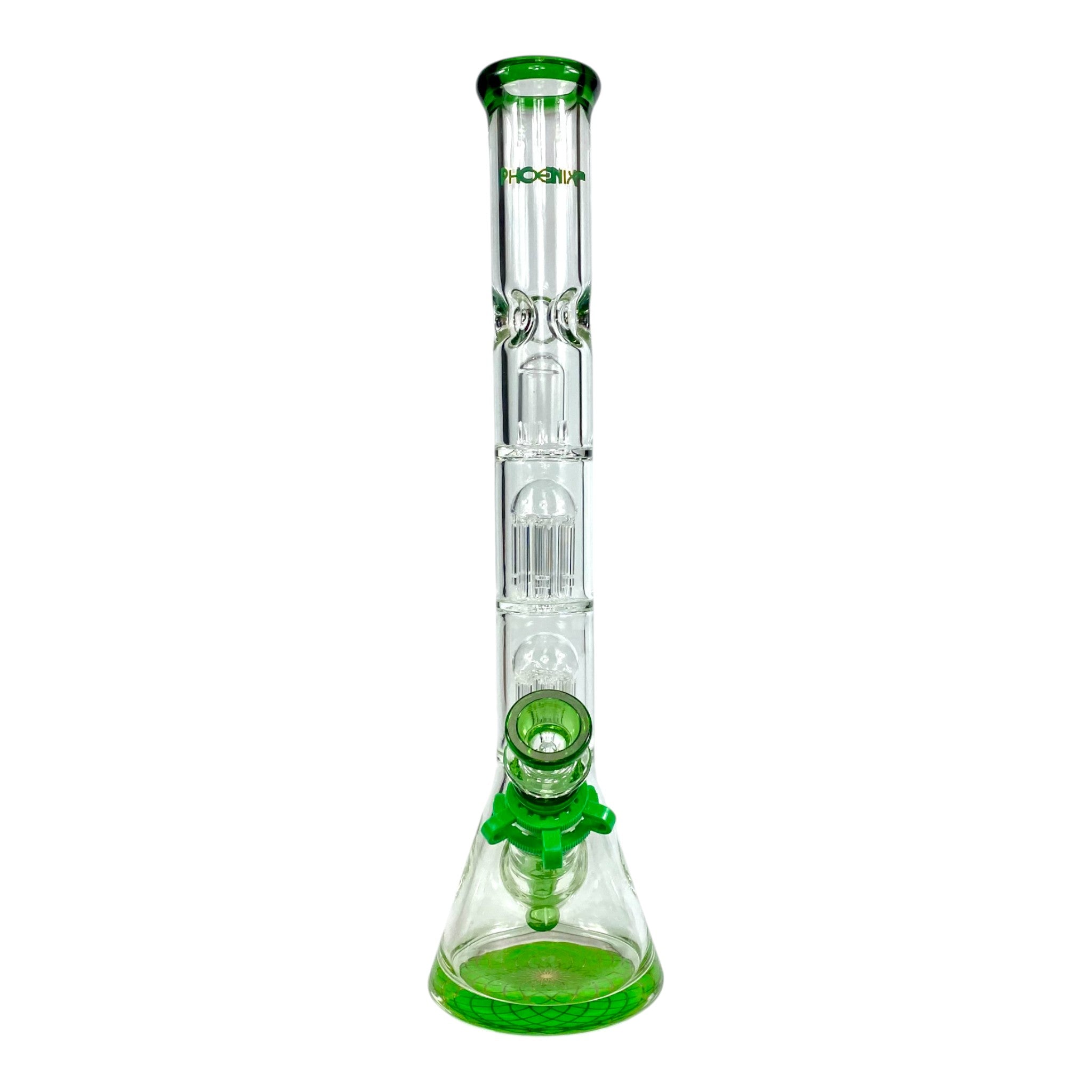 Phoenix 7mm Heavy Duty Double Perc Beaker Bong 33cm Green - The Bong Baron