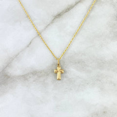 Cadena Lazo 1.1gr / 60cm + Dije Cruz 0.45gr / 2cm Templaria Bordeada Oro Amarillo (Oferta)