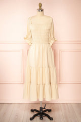 Pierra Beige Tiered Midi Dress w/ Half-Sleeves | Boutique 1861 front view