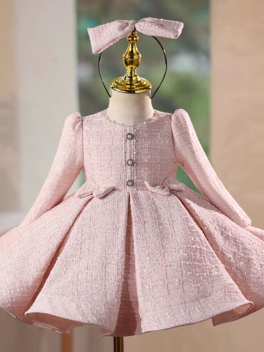 Pink Long Sleeve Princess Girl Dress for Birthday Party J718