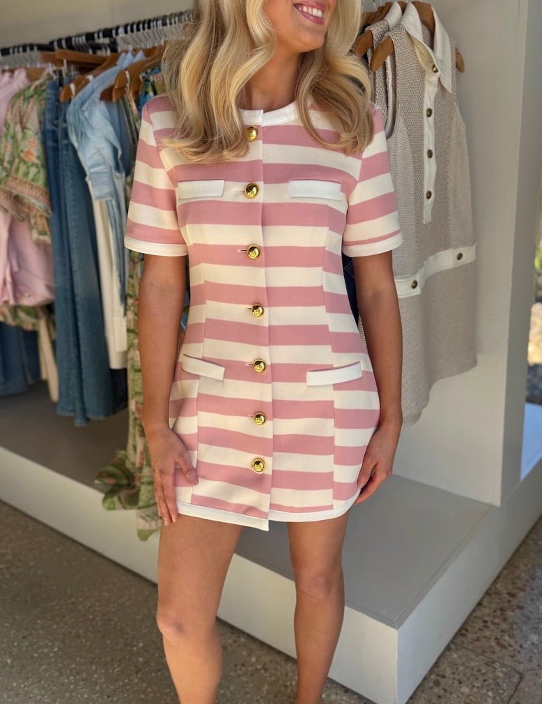 Pink Ivory Stripe Taylor Ponte Dress - Amor Lafayette