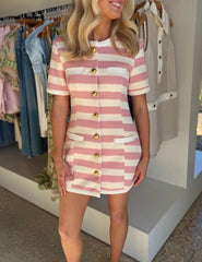 Pink Ivory Stripe Taylor Ponte Dress - Amor Lafayette