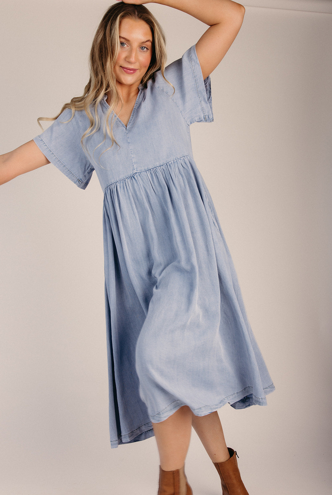 The Rosario Tencel Midi Dress in Denim