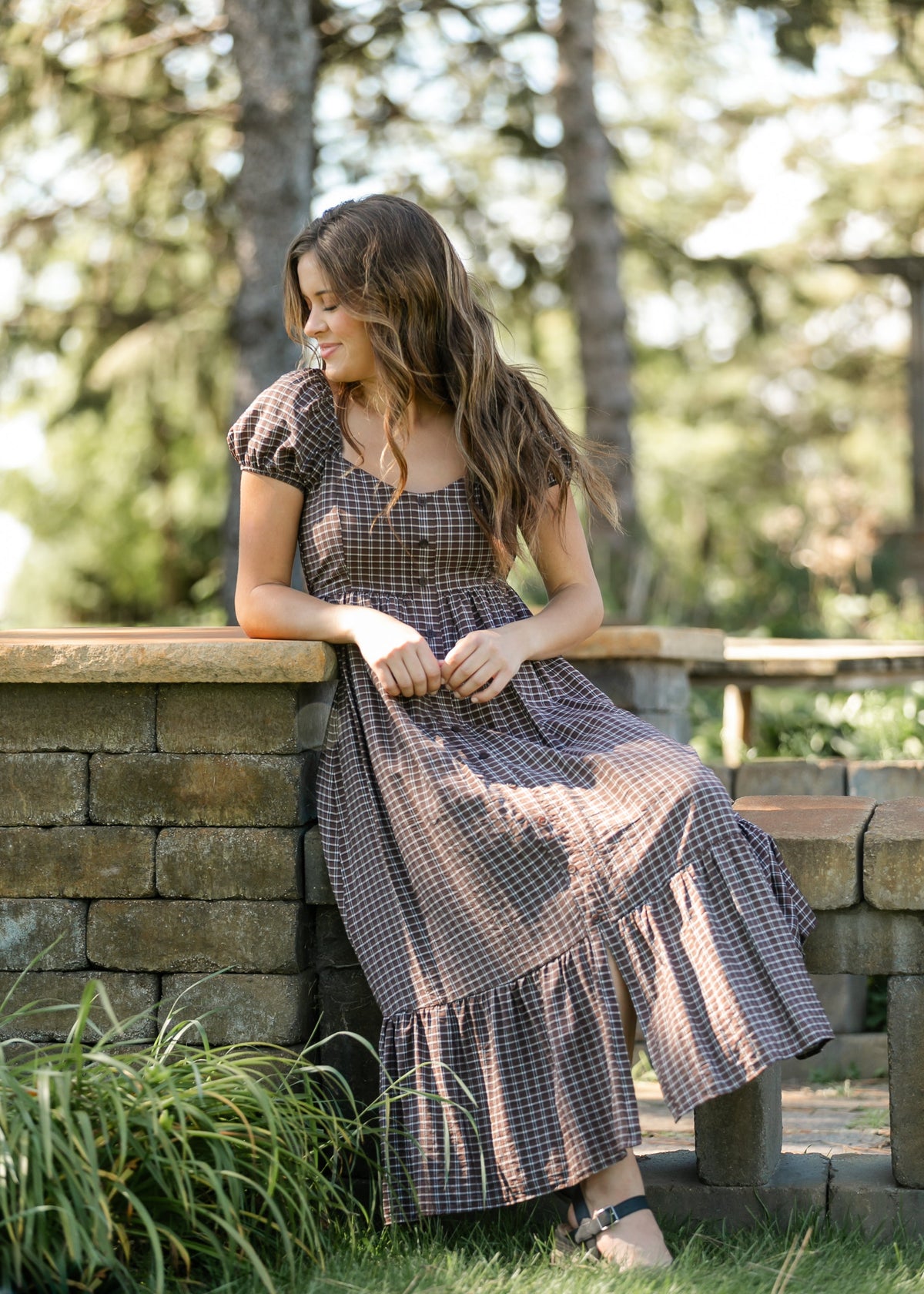 Plaid Puff Sleeve Maxi Dress FF Dresses