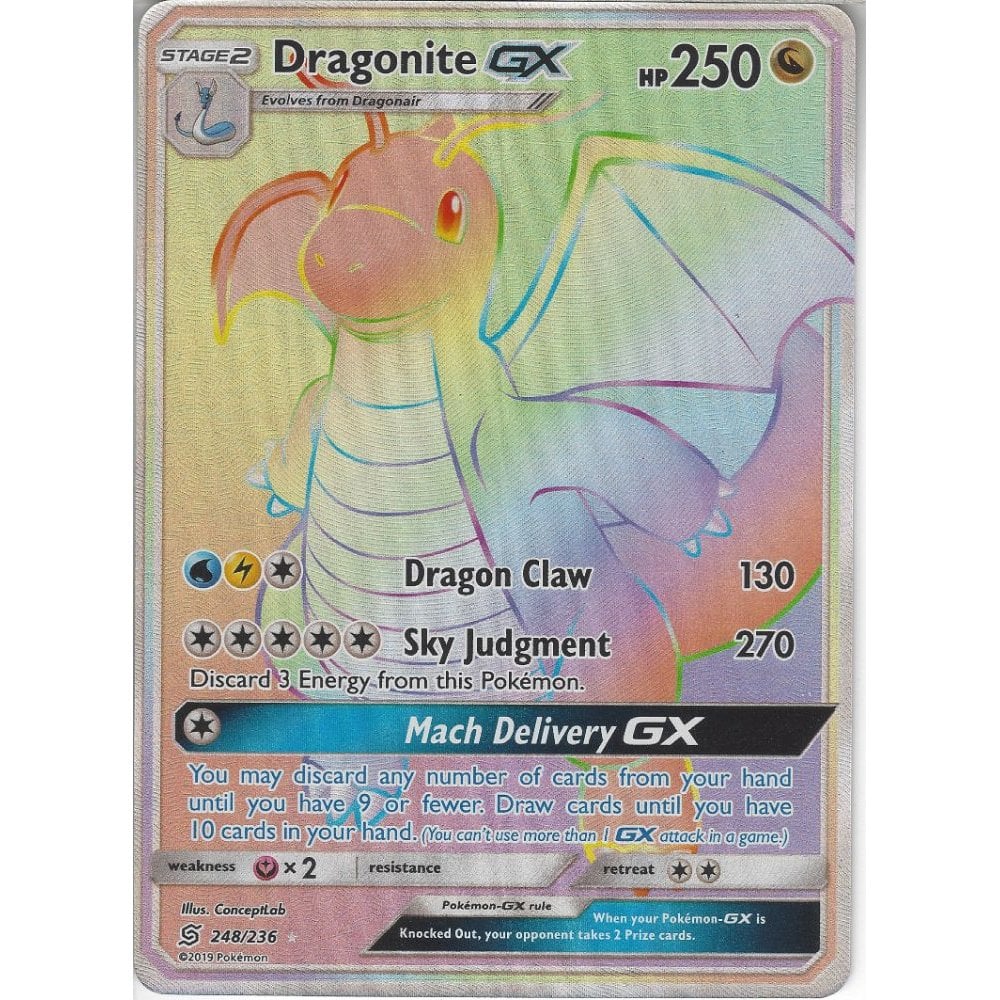 Pokemon Trading Card Game 248/236 Dragonite GX | Rare Rainbow Card | SM11 Unified Minds