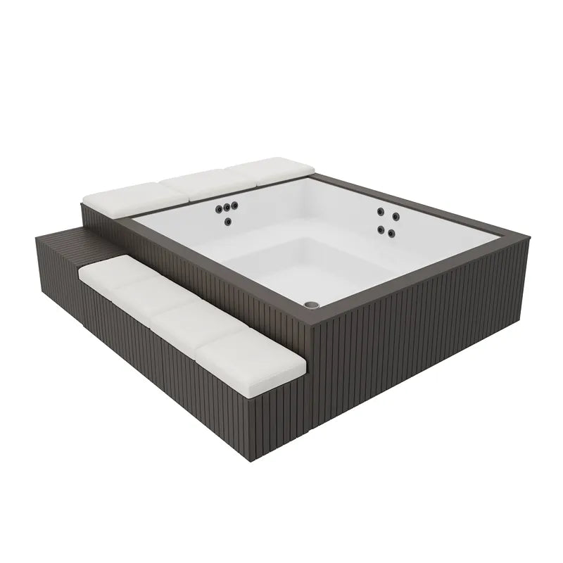 Portcril Mirage Spa Whirlpool mit Massagedüsen, dunkelgraues Modell mit weißem Innenraum und Entspannungskissen