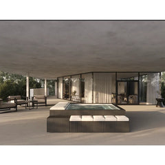 Portcril Mirage Spa Whirlpool mit Massagedüsen in moderner Garten-Wellness-Oase mit Loungebereich