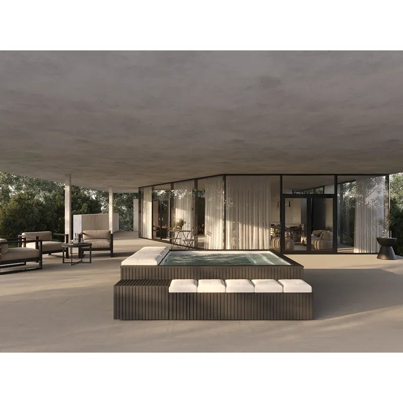 Portcril Mirage Spa Whirlpool mit Massagedüsen in moderner Gartenanlage mit Loungebereich