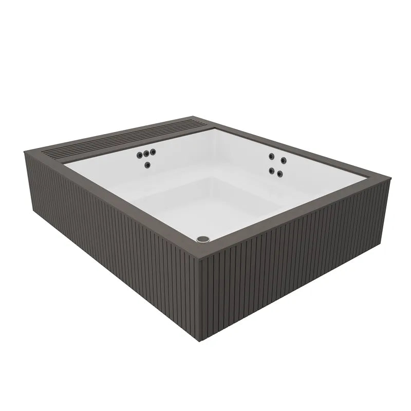 Portcril Mirage Spa Whirlpool mit Massagedüsen, rechteckiges Becken mit dunkelgrauer Holzoptik-Verkleidung und Düsensystem