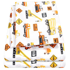 Printed Kids Bed Sheet Set Construction Vehicles - Folded