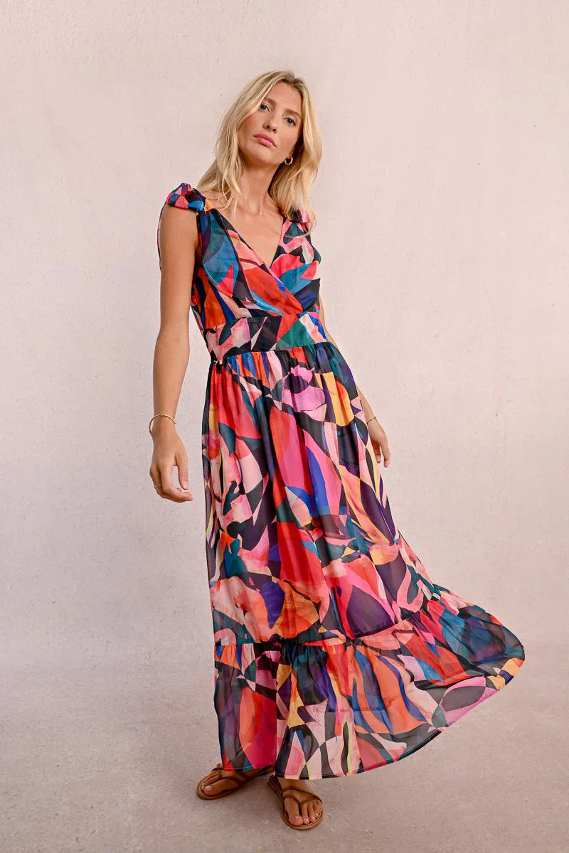 Final sale Abstract Print Tie-Shoulder Maxi Dress by Molly Bracken