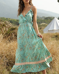 Ruffled Elastic Waist Boho Dress
