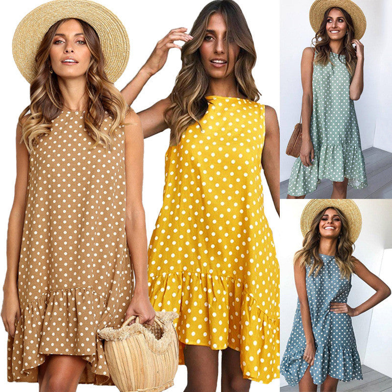 Wave Point Dress Ruffled O Neck sleeveless Mini Women Dresses 2019 summer Sundress New Fashion Casual Thin Beach Party vestidos
