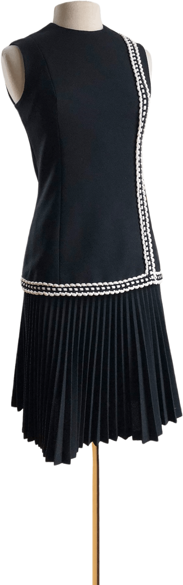 60s Vintage Two Piece Pleated Black Dress Set By Plw By Gay Gibson
