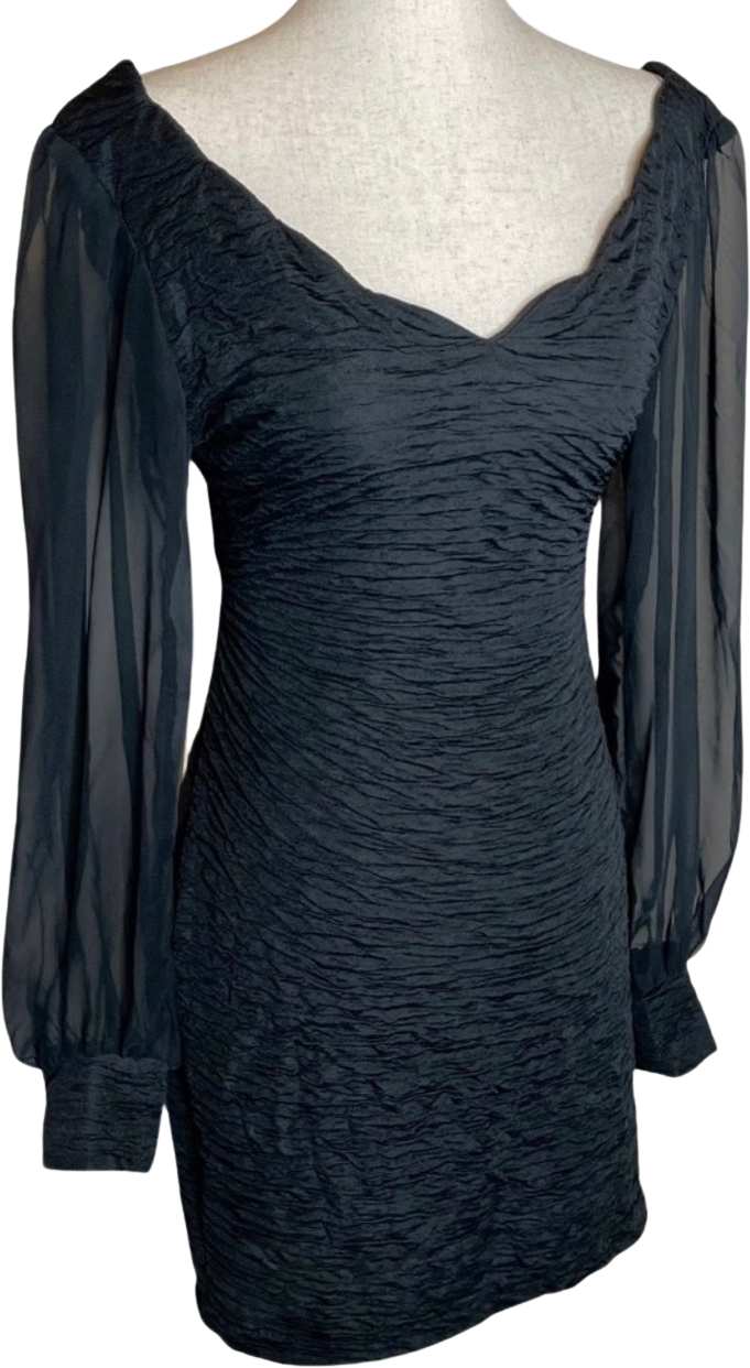 90's Black Sheer Sleeve Off The Shoulder Mini Dress by Absolutely!