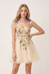 Quinta | 3D Flower Tulle Short Length Prom Dresses - KissProm