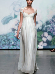 Regency Style Cap Sleeves Lace Wedding Dress with High Empire Waist