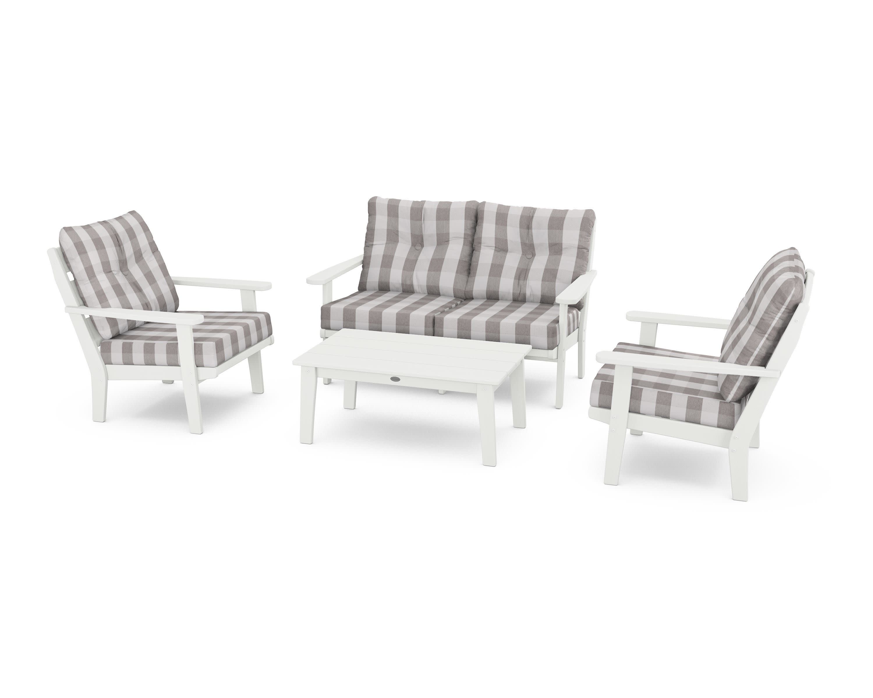 Lakeside 4-Piece Deep Seating Set in Vintage White / Buffalo Plaid Grey Mist