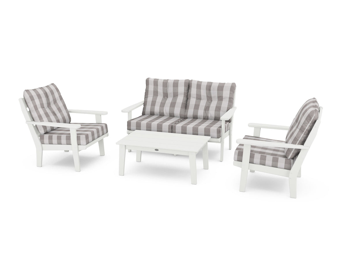 Lakeside 4-Piece Deep Seating Set in Vintage White / Buffalo Plaid Grey Mist