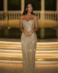 Champagne Crystal Corset Evening Dress