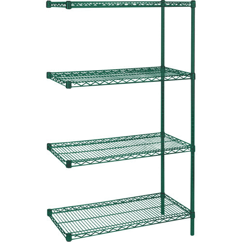 Étagères robustes en treillis métallique au fini époxy vert, Ensemble de Ajout, 4 Tablettes, 60" la x 63" h x 14" p - RN096