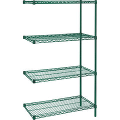 Étagères robustes en treillis métallique au fini époxy vert, Ensemble de Ajout, 4 Tablettes, 60" la x 63" h x 14" p - RN096