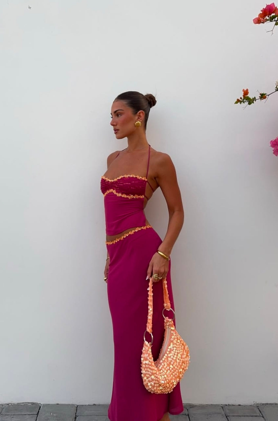 Hire I AM DELILAH. Jemima SET Midi Skirt and Halter Top in Wine Red