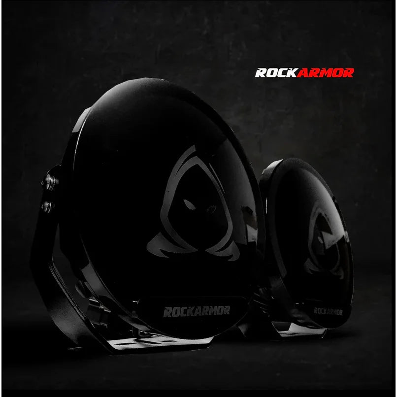 Glossy black off-road lights featured on rockarmor gt steel hoop bullbar combo pack with synthetic winch rope for Mitsubishi mr Triton