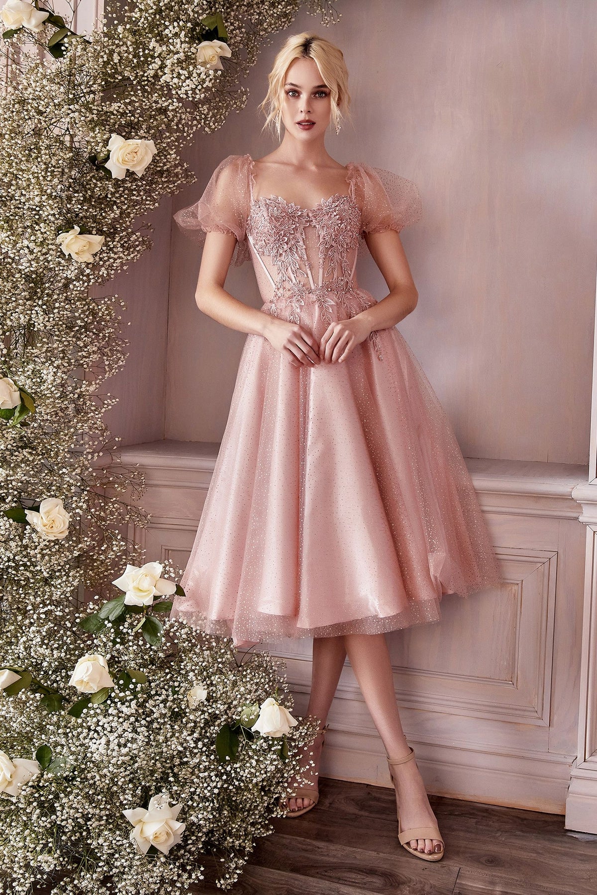 Cocktail Dresses Sequin Corset Midi Glitter Cocktail Dress Rose Gold