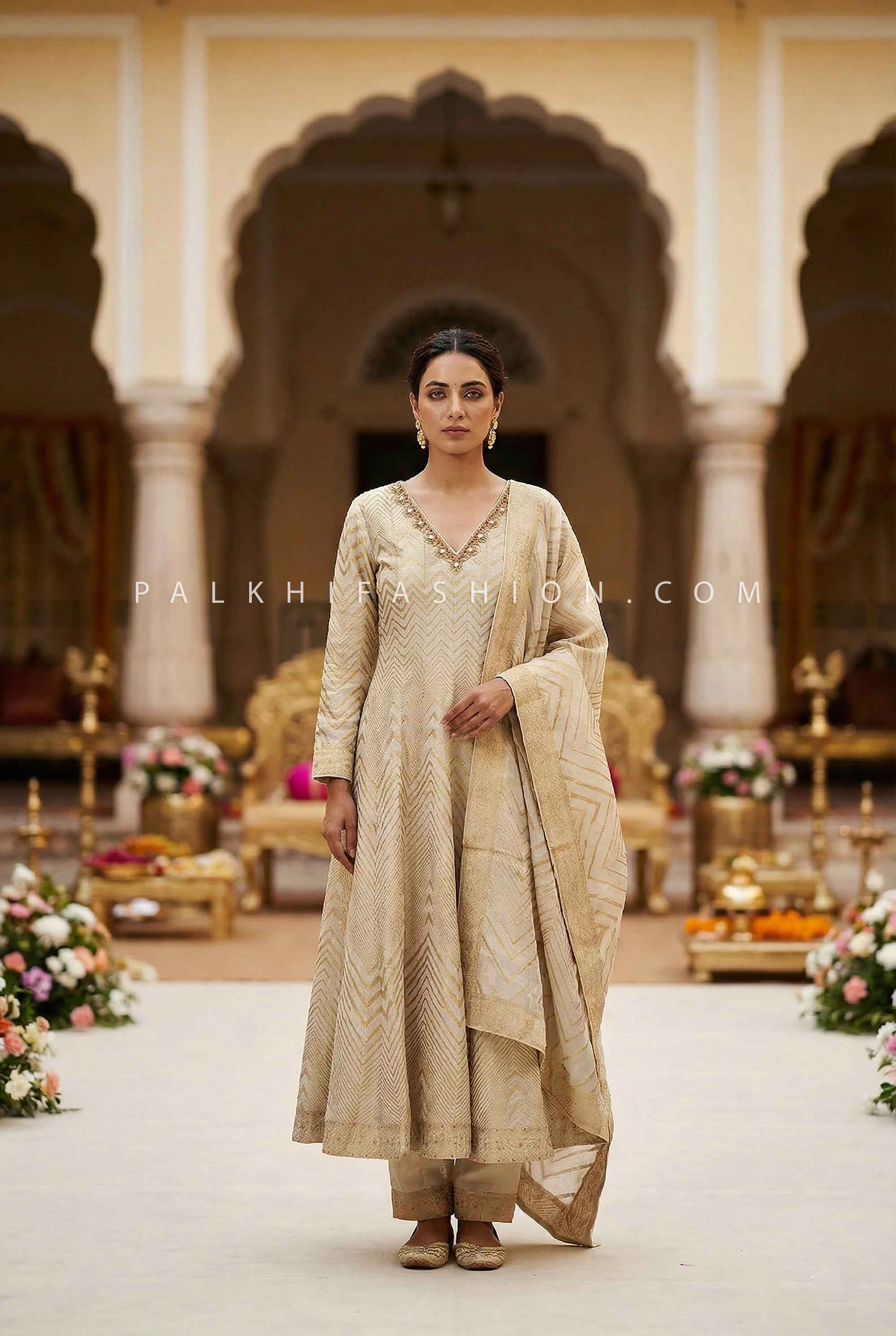 Royal Weave — Pure Banarasi Anarkali Suit with Elegant Work | Palkhi Fashion