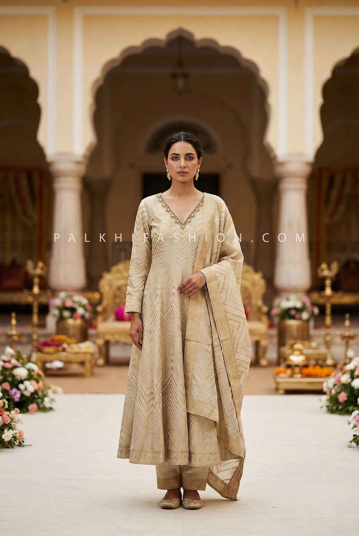 Royal Weave — Pure Banarasi Anarkali Suit with Elegant Work | Palkhi Fashion