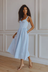SANCIA LINEN CORSET MIDI DRESS - SKY BLUE