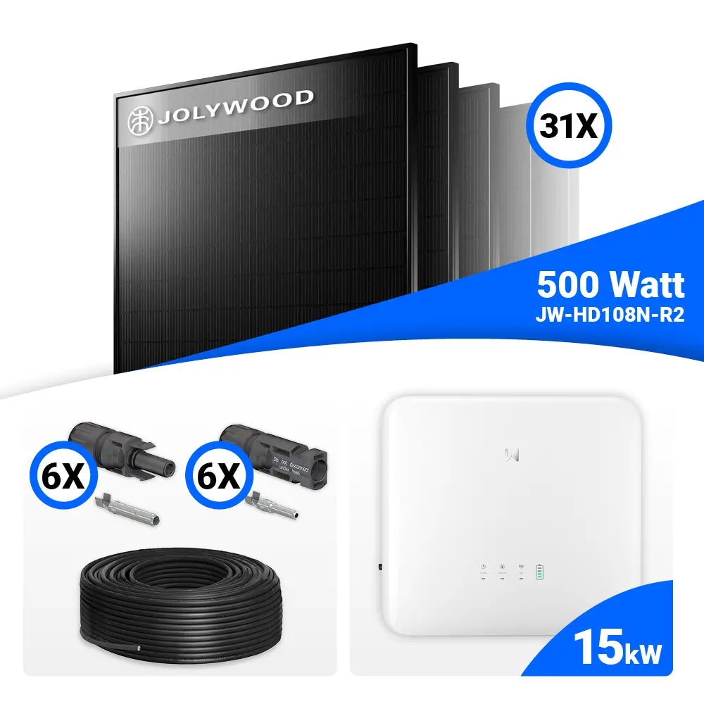 PV Komplettset 15 kWp – 30x Jolywood 500W Full Black & GoodWe GW15K-ET-20 mit Speicheroption