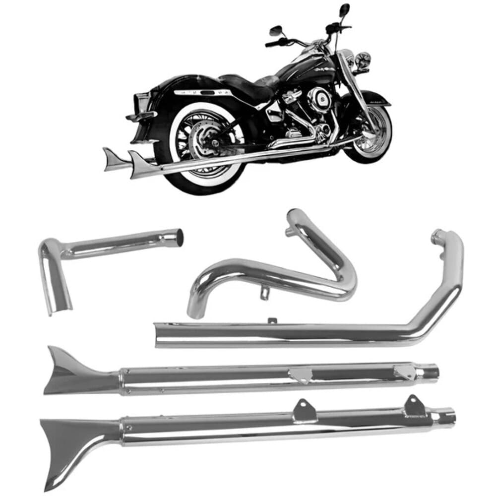 SharkRoad SHARKROAD Chrome 39" True Dual Header Fishtail Muffler Harley Softail Exhaust M8