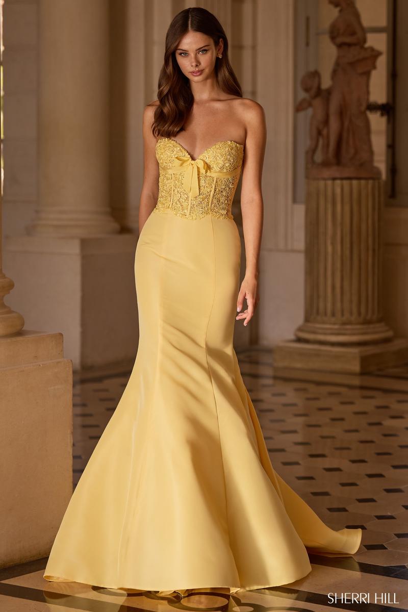 Sherri Hill Strapless Lace Corset Mermaid Prom Dress 57621