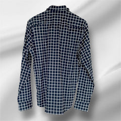 Michael Kors Slim Fit Midnight White Square Geo Pattern Stretch Button Up Shirt (Medium)