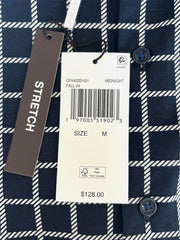 Michael Kors Slim Fit Midnight White Square Geo Pattern Stretch Button Up Shirt (Medium)