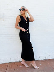 Sleeveless Sweater Button Down Maxi Dress In Black - Infinity Raine