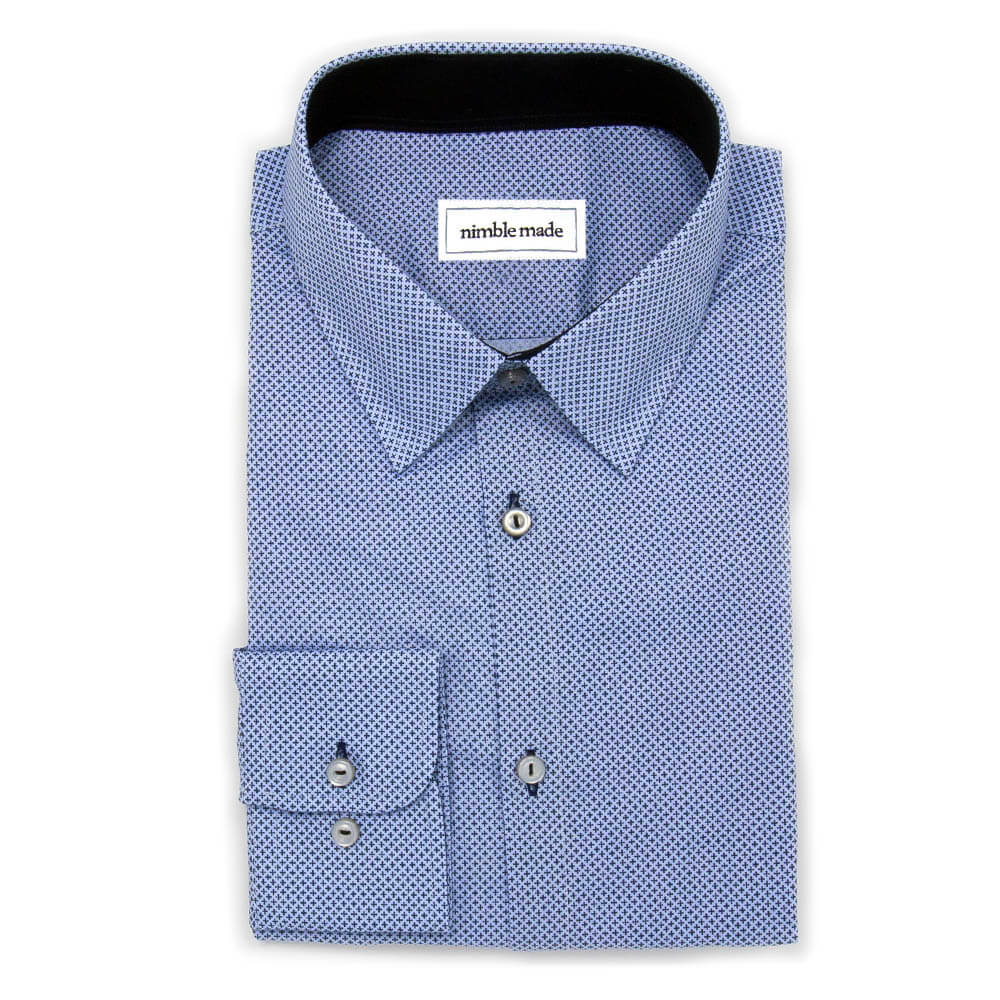 Men's Long Sleeve Print Dark Blue Dress Shirt | collared button up slim fit