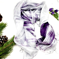 100%  Silk Scarf Purple & Grey