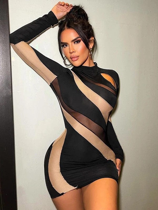 SoHot Clubwear Black / Medium Black w/ Sheer Cut Out Mini Cocktail Evening Dress SHC-D3211629K-M-AX 2024 Sexy Black Sheer See Through Mesh Party Evening Midi Dress Apparel & Accessories > Clothing > Dresses