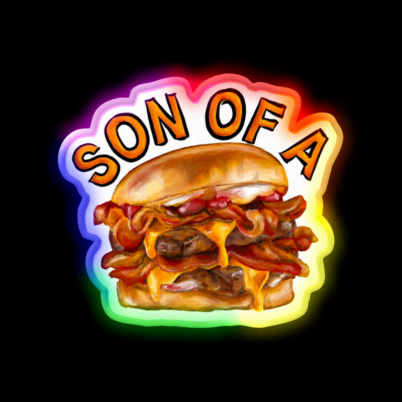Son Of A Baconator Fast Food Led Neon Sign For Burger Place Rgb Color - LED neon sign close-up detail