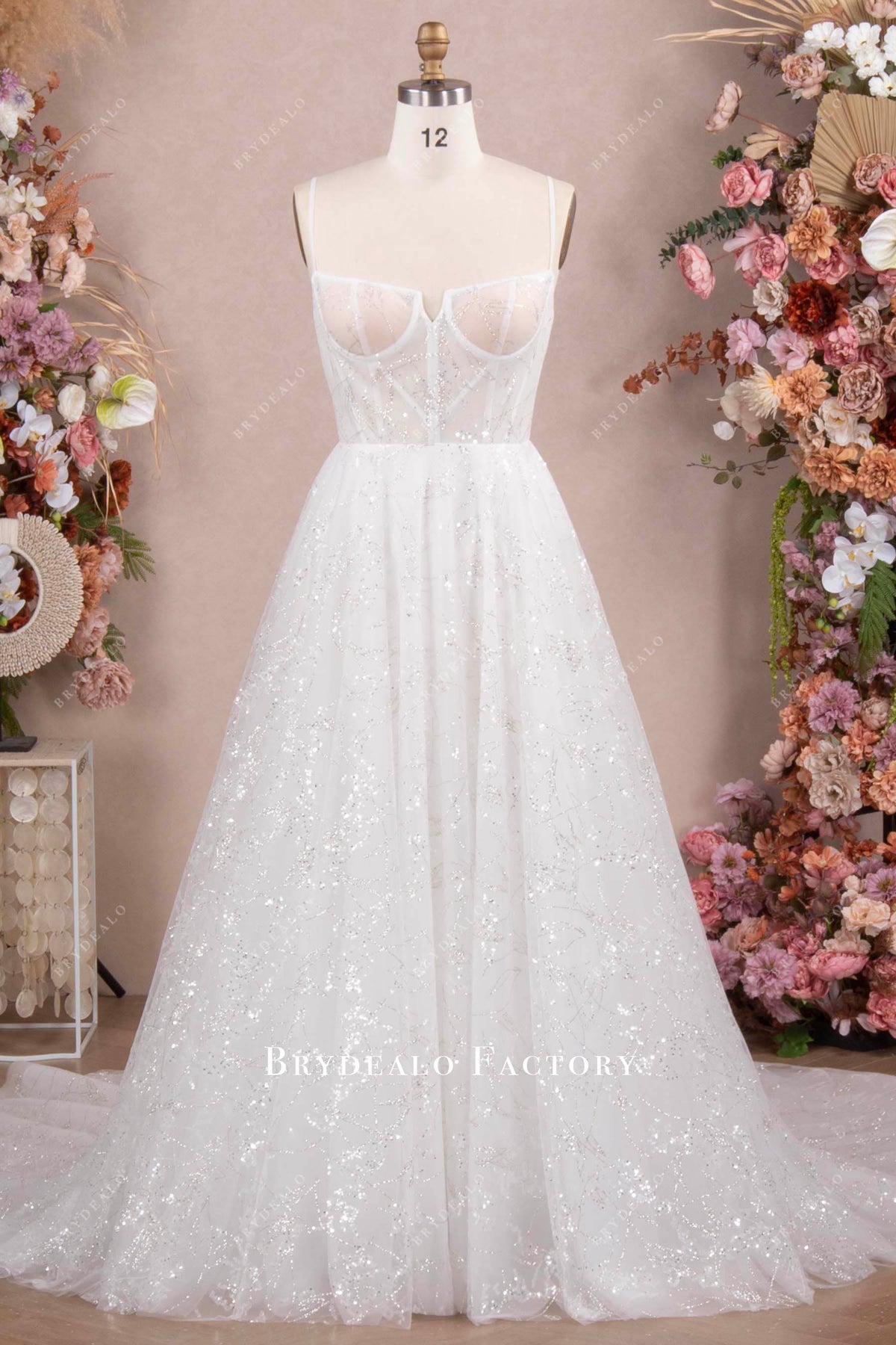 sparkly glitter tulle corset A-line wedding gown
