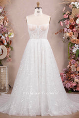 sparkly glitter tulle corset A-line wedding gown