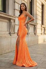 Sparkly Orange Sequins Mermaid Long Prom Dress – Dresses by KissProm | Available at KissProm