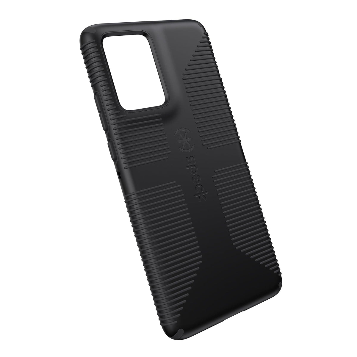 Tilted three-quarter angled view of back of phone case#color_black-shadow
